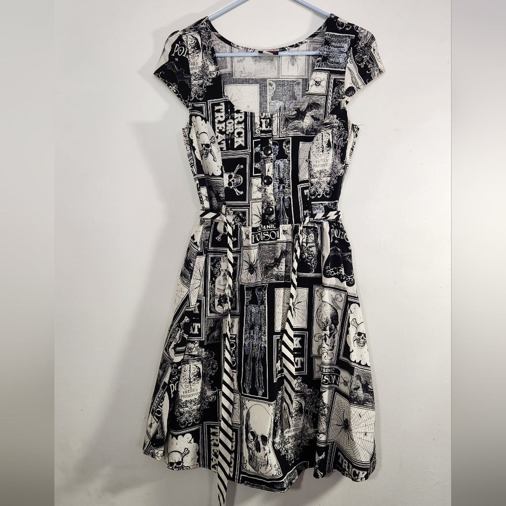 Halloween Foller Brand Trick Or Treat Black and White Spooky Pattern Dress